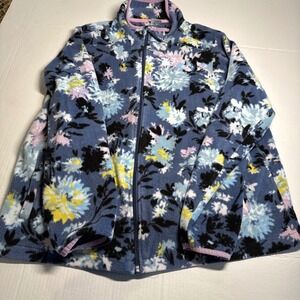 Vera Bradley Womens Fleece Zip Up Jacket Blue Floral Print XL Lightweight